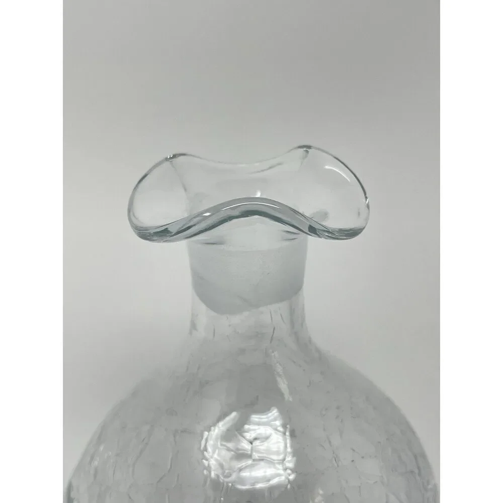 MCM Vintage Blenko #49 Clear Crackle Pinched Glass Decanter **No Stopper**